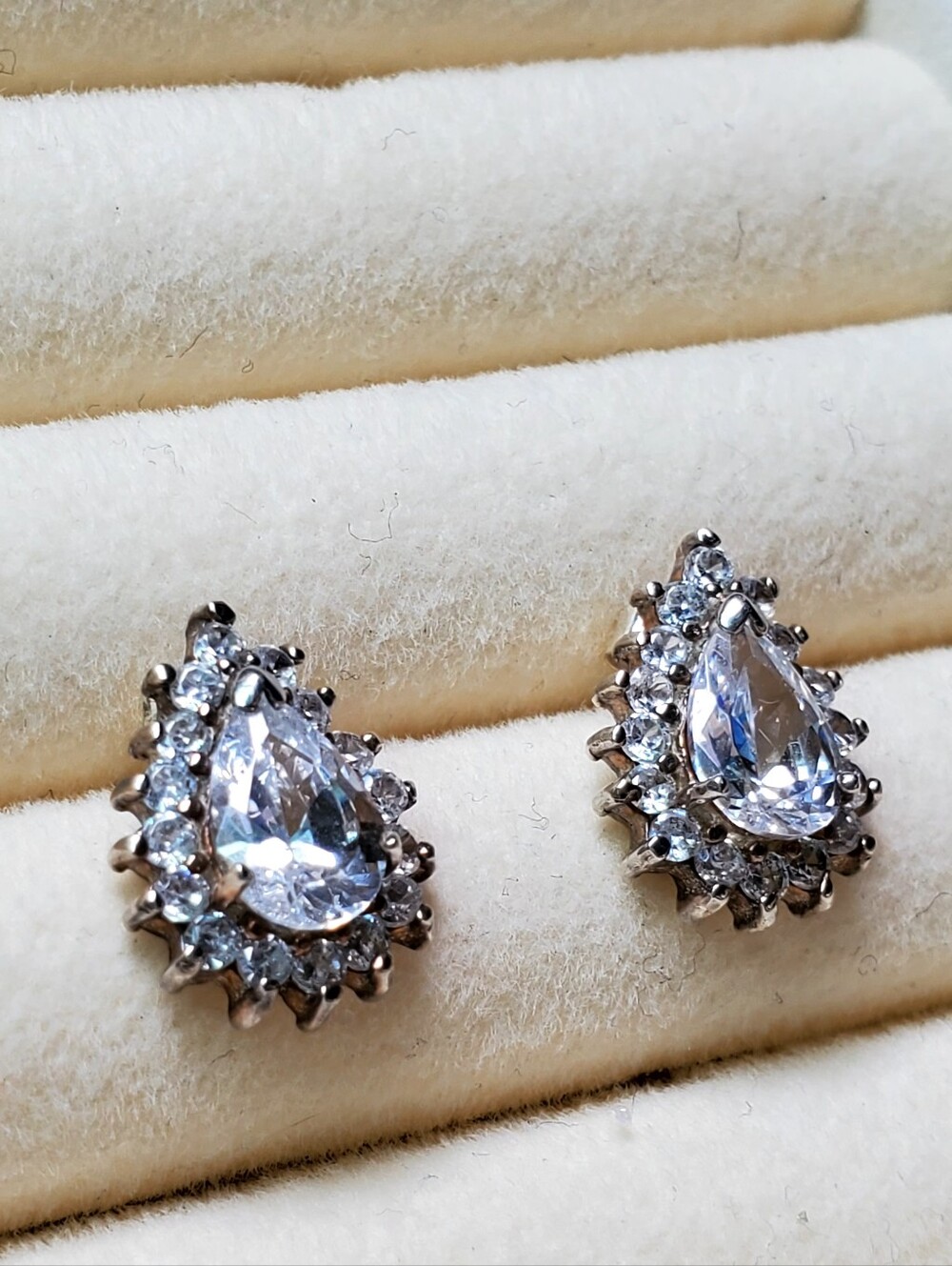 925 Sterling Silver Pear Cut Cubic Zirconia Halo Stud Earrings | 3.83 g